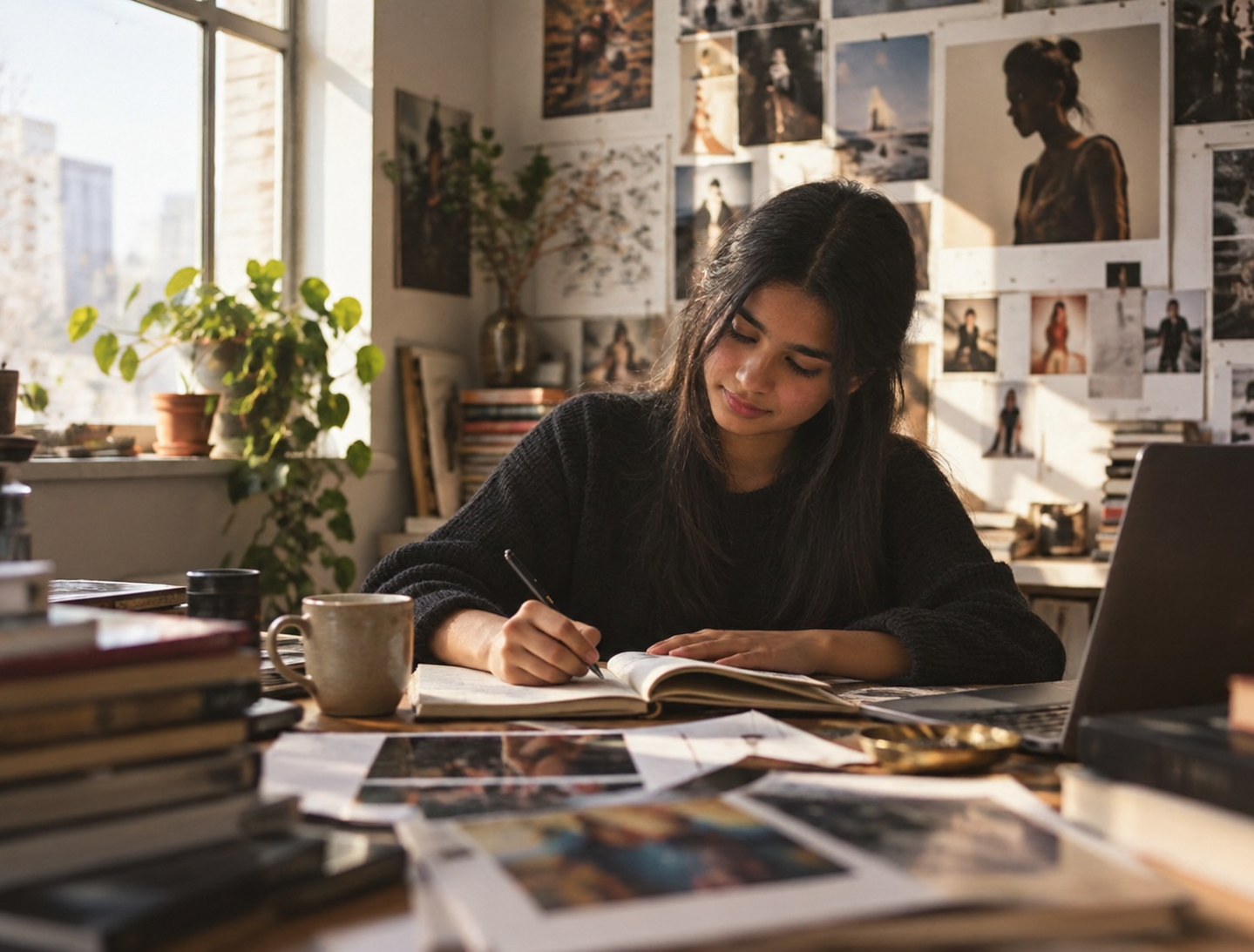 Samruddi writing notes at her desk